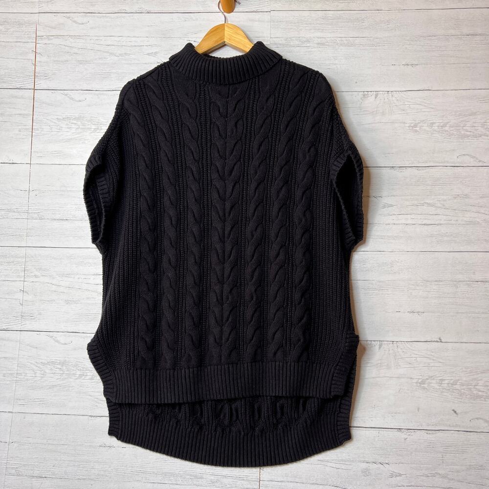 Pact Sweater Womens Size M/L Black Cable Knit Poncho Turtleneck Organic Cotton